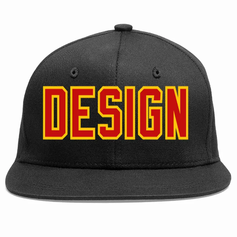 Baseball Cap With Flexible Fit-Custom Black Red-Yellow Flat Eaves Sport Baseball Cap Design for Men/Women/Youth