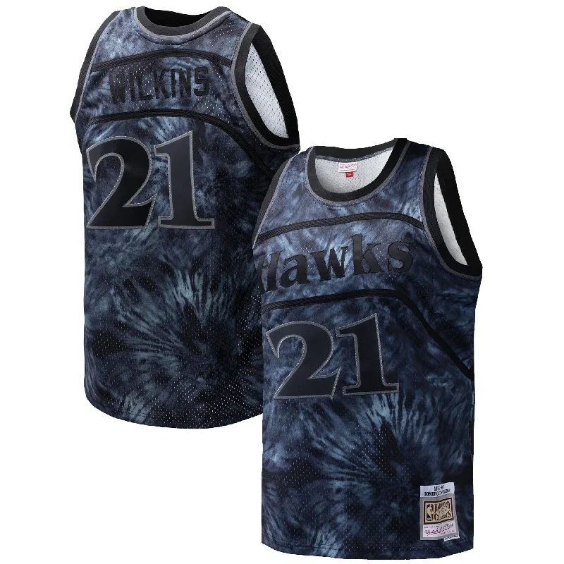 Basketball Jersey For Corporate Events-Dominique Wilkins Atlanta Hawks Hardwood Classics 1986/87 Tie-dye Swingman Basketball Jersey - Black