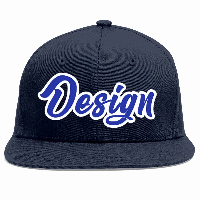 Custom Baseball Cap-Custom Navy Royal-White Flat Eaves Sport Baseball Cap Design for Men/Women/Youth