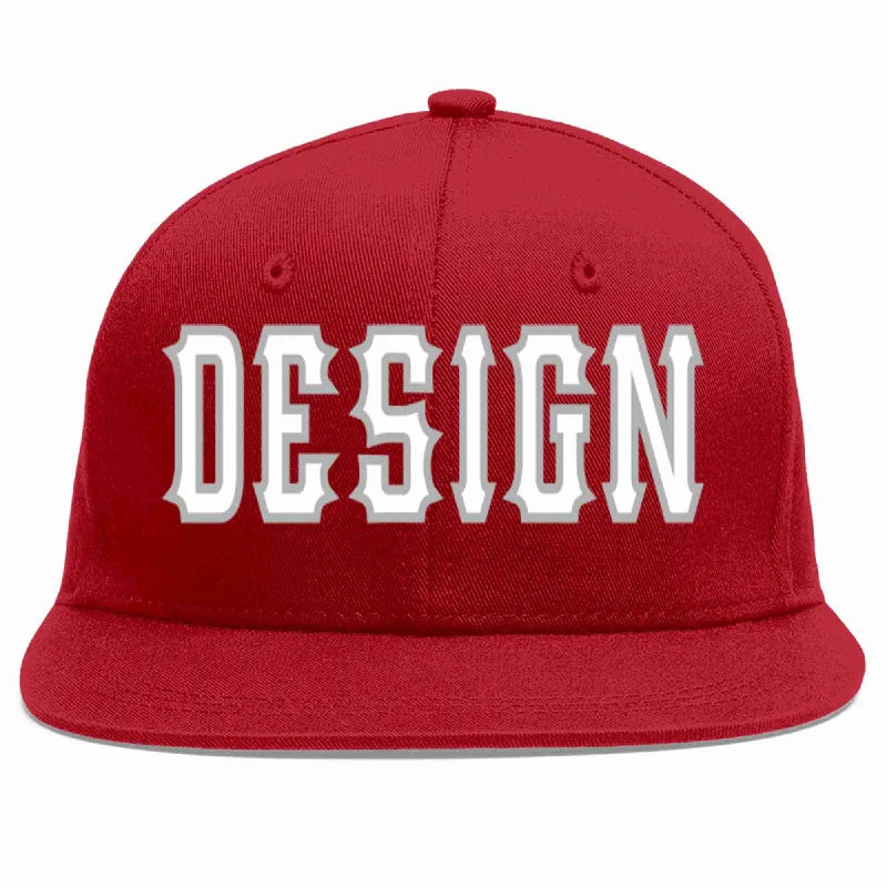 Baseball Cap With Velcro Closure-Custom Red White-Gray Flat Eaves Sport Baseball Cap Design for Men/Women/Youth