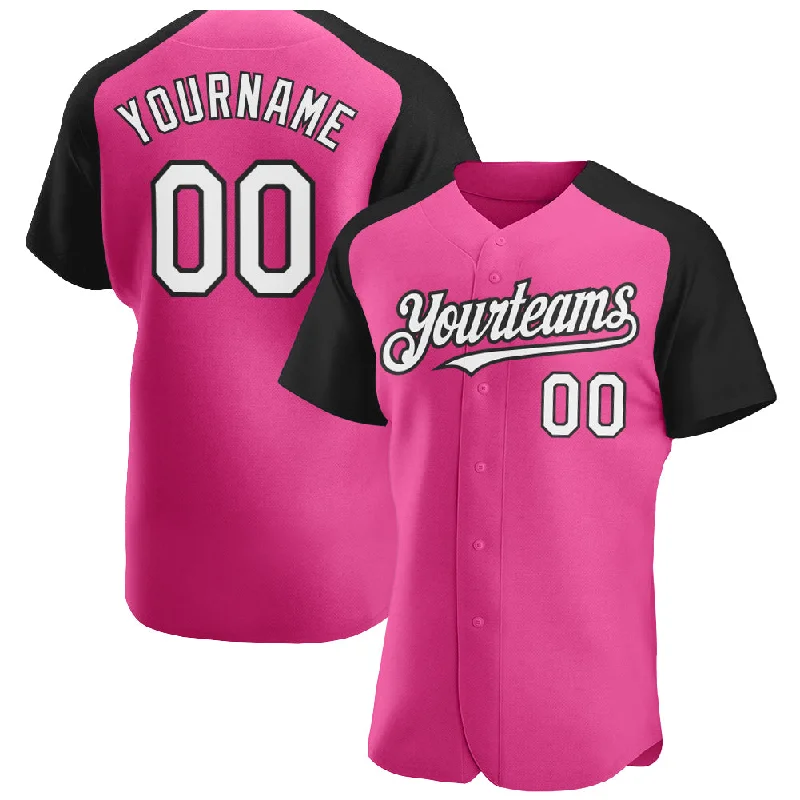 Baseball Jersey For Casual Fans-Custom Pink White-Black Authentic Raglan Sleeves Baseball Jersey