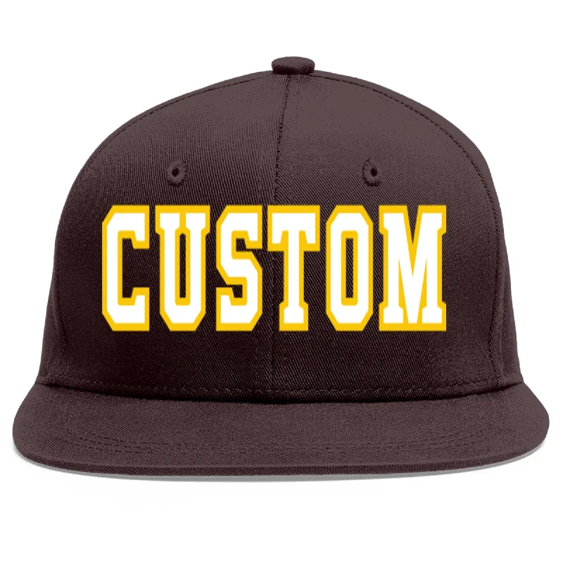 Baseball Cap For Casual Fashion-Custom Brown White-Gold Flat Eaves Sport Baseball Cap