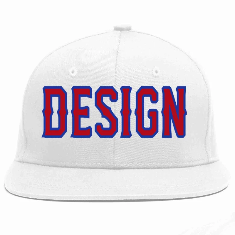 Baseball Cap For Weddings-Custom White Red-Royal Flat Eaves Sport Baseball Cap Design for Men/Women/Youth