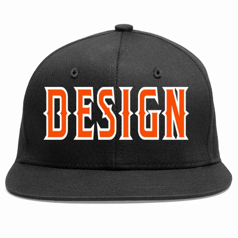 Baseball Cap With Name-Custom Black Orange-White Flat Eaves Sport Baseball Cap Design for Men/Women/Youth