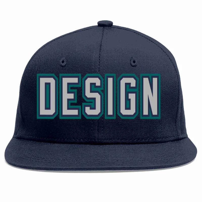 Baseball Cap With Custom Design-Custom Navy Gray-Navy Flat Eaves Sport Baseball Cap Design for Men/Women/Youth