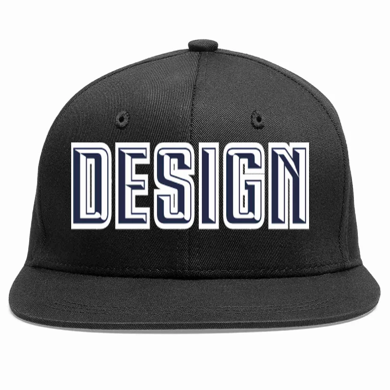 Baseball Cap For UV Protection-Custom Black Navy-White Flat Eaves Sport Baseball Cap Design for Men/Women/Youth