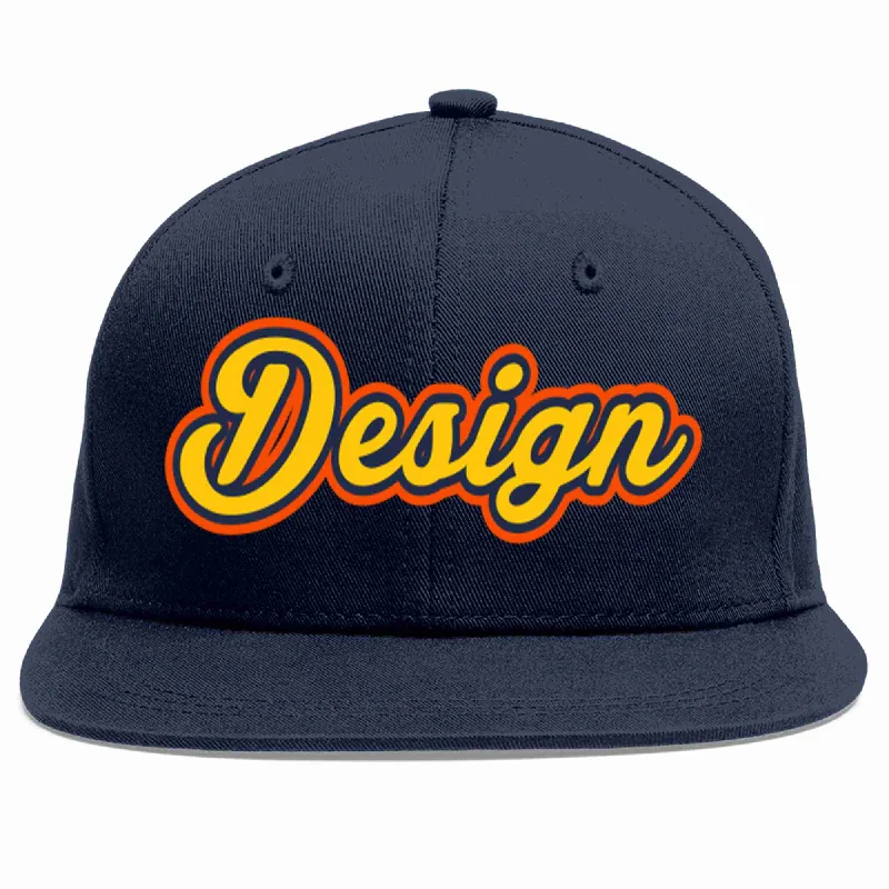 Baseball Cap With Name-Custom Navy Gold-Navy Flat Eaves Sport Baseball Cap Design for Men/Women/Youth