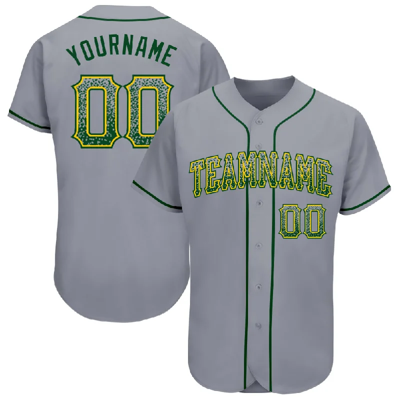 Baseball Jersey For Active Wear-Custom Gray Green-Gold Authentic Drift Fashion Baseball Jersey