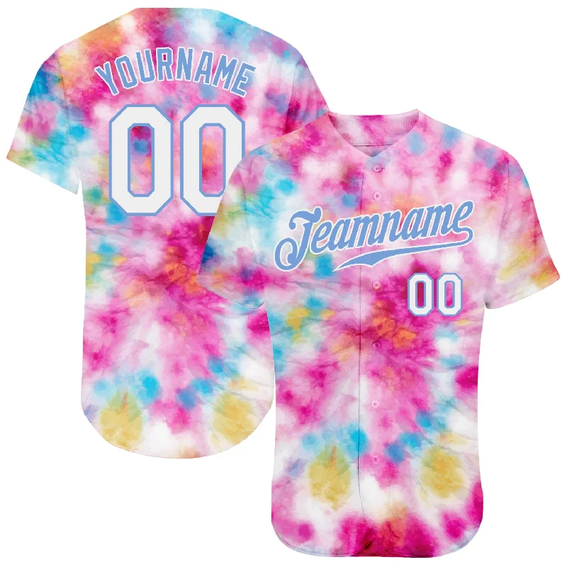 Baseball Jersey For Kids-Custom Tie Dye White-Light Blue 3D Colorful Watercolor Authentic Baseball Jersey