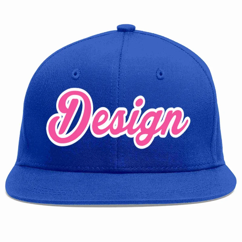 Baseball Cap With Vintage Design-Custom Royal Pink-White Flat Eaves Sport Baseball Cap Design for Men/Women/Youth