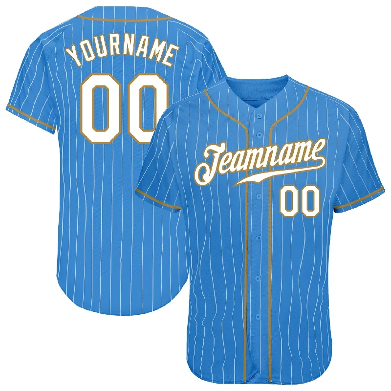 Baseball Jersey For Local Teams-Custom Powder Blue White Pinstripe White-Old Gold Authentic Baseball Jersey