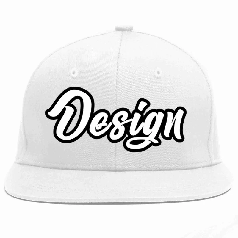 Baseball Cap For Custom Fan Merchandise-Custom White White-Black Flat Eaves Sport Baseball Cap Design for Men/Women/Youth