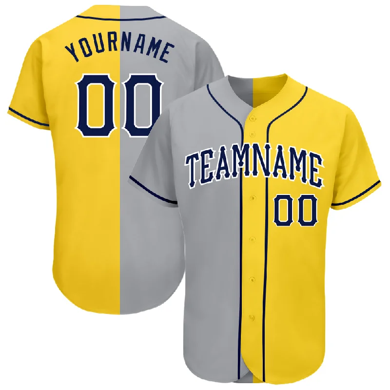 Baseball Jersey For Sport Lovers-Custom Yellow Navy Gray-White Authentic Split Fashion Baseball Jersey