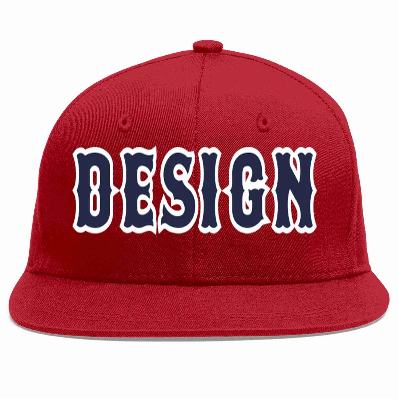 Baseball Cap For Employee Recognition-Custom Red Navy-White Flat Eaves Sport Baseball Cap Design for Men/Women/Youth