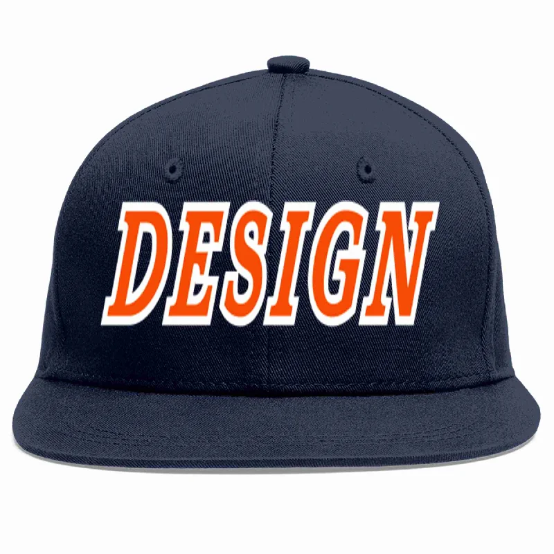 Baseball Cap For Fishing-Custom Navy Orange-White Flat Eaves Sport Baseball Cap Design for Men/Women/Youth