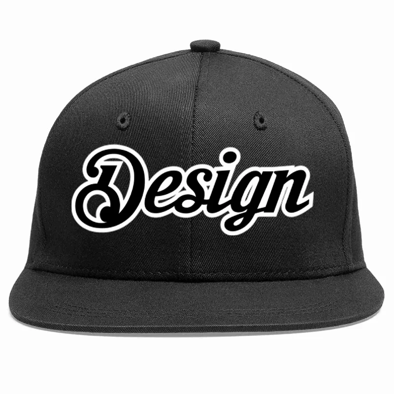 Baseball Cap With Sports Number-Custom Black Black-White Flat Eaves Sport Baseball Cap Design for Men/Women/Youth