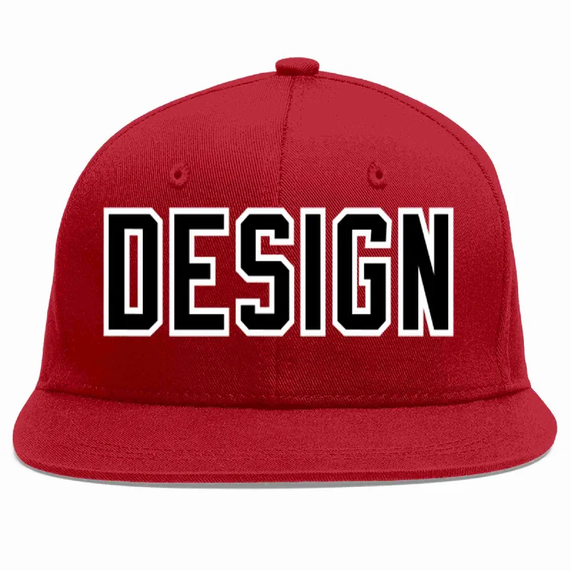 Baseball Cap With Custom Design-Custom Red Black-White Flat Eaves Sport Baseball Cap Design for Men/Women/Youth