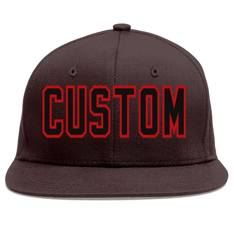 Baseball Cap For Custom Fan Gear-Custom Brown Black-Red Flat Eaves Sport Baseball Cap