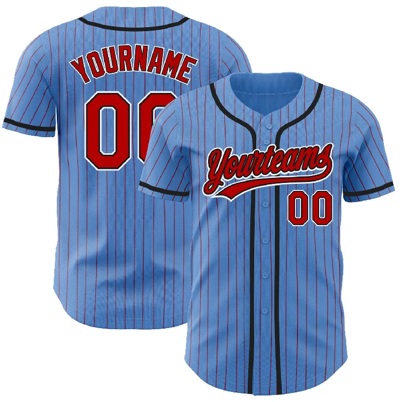 Baseball Jersey For Custom Teams-Custom Powder Blue Red Pinstripe Red-Black Authentic Baseball Jersey