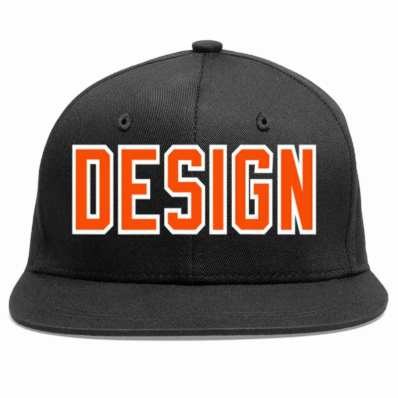 Baseball Cap For Outdoor Activities-Custom Black Orange-White Flat Eaves Sport Baseball Cap Design for Men/Women/Youth