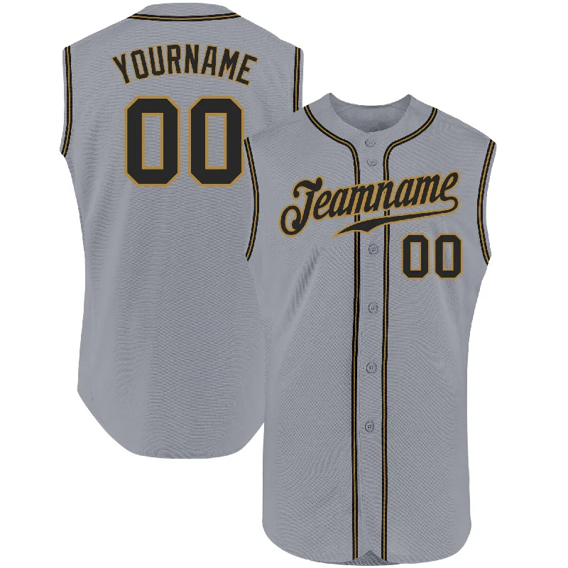 Baseball Jersey For Baseball Group Orders-Custom Gray Black-Old Gold Authentic Sleeveless Baseball Jersey