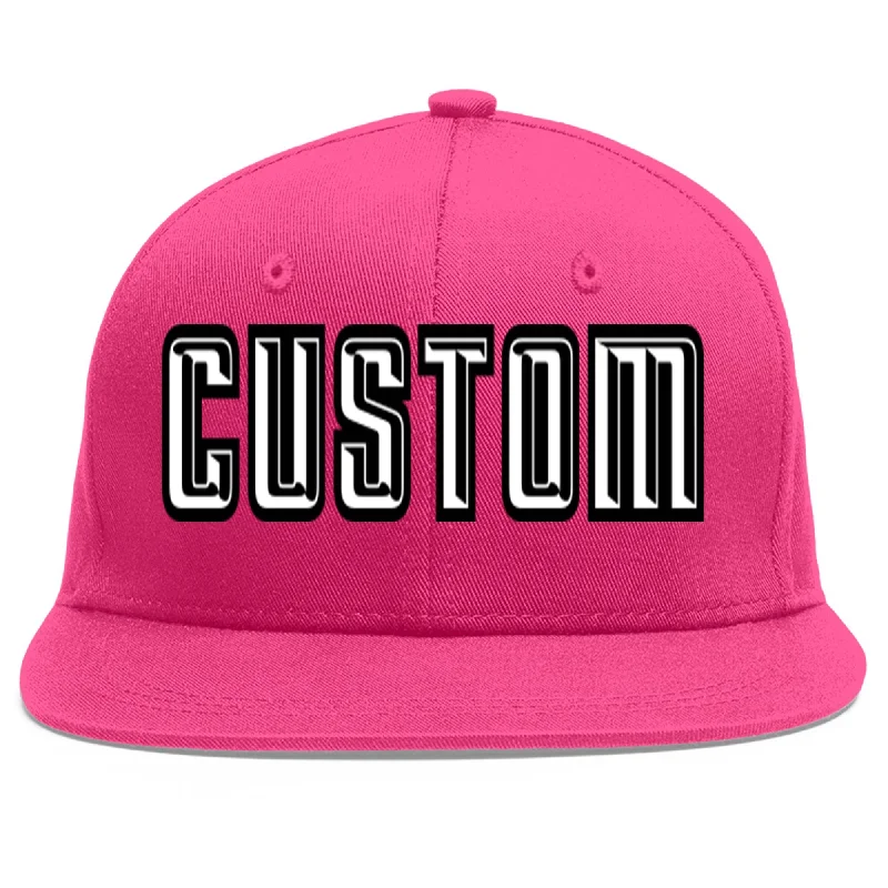 Baseball Cap With Custom Text-Custom Rose Red White-Black Flat Eaves Sport Baseball Cap