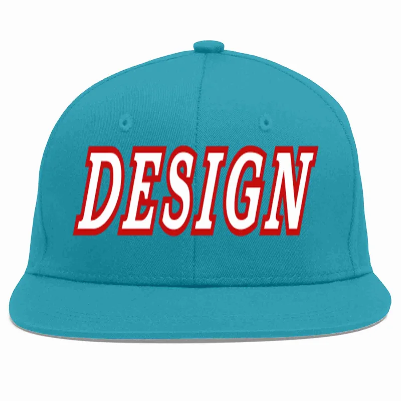 Baseball Cap For Summer-Custom Aqua White-Red Flat Eaves Sport Baseball Cap Design for Men/Women/Youth