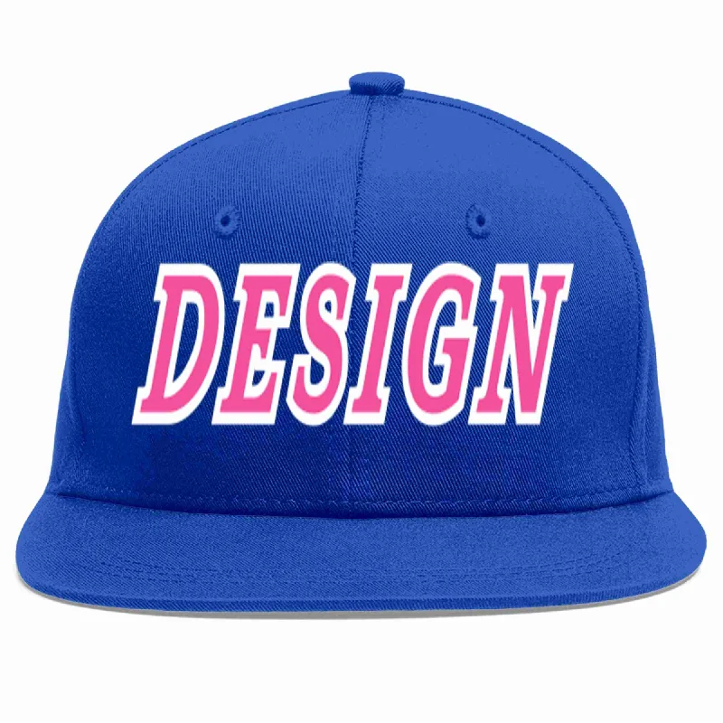 Baseball Cap With Team Branding-Custom Royal Pink-White Flat Eaves Sport Baseball Cap Design for Men/Women/Youth