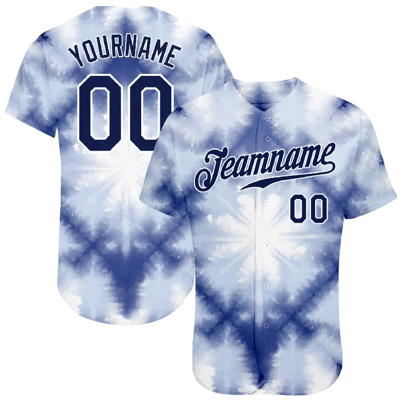 Baseball Jersey With Custom Design-Custom Tie Dye Navy-White 3D Shibori Authentic Baseball Jersey