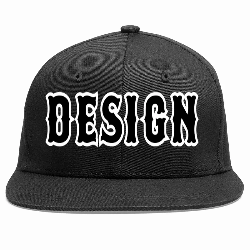 Baseball Cap For Personalized Clothing-Custom Black Black-White Flat Eaves Sport Baseball Cap Design for Men/Women/Youth