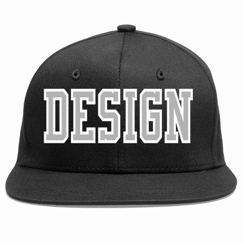 Baseball Cap With Printed Logos-Custom Black Gray-White Flat Eaves Sport Baseball Cap Design for Men/Women/Youth