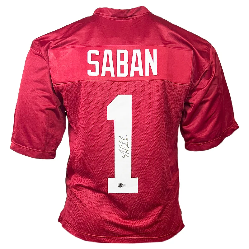 Rugby Jersey For Sale-Nick Saban Signed Alabama College Crimson Red Football Jersey (Beckett)