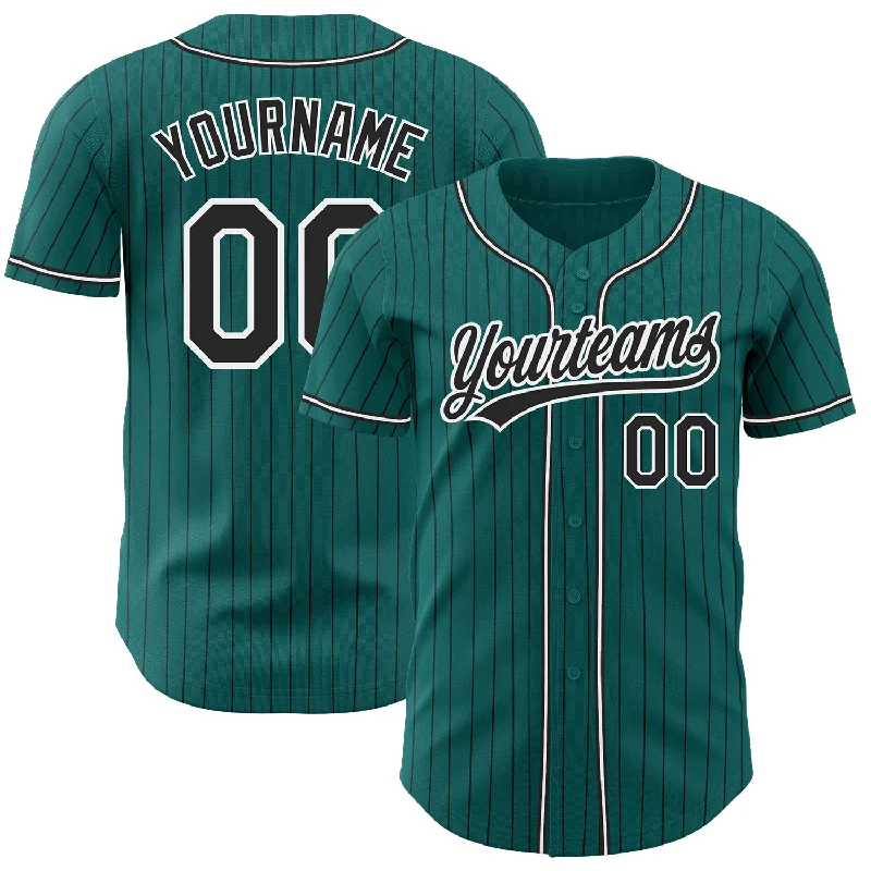 Baseball Jersey For Baseball League Fans-Custom Teal Black Pinstripe Black-White Authentic Baseball Jersey