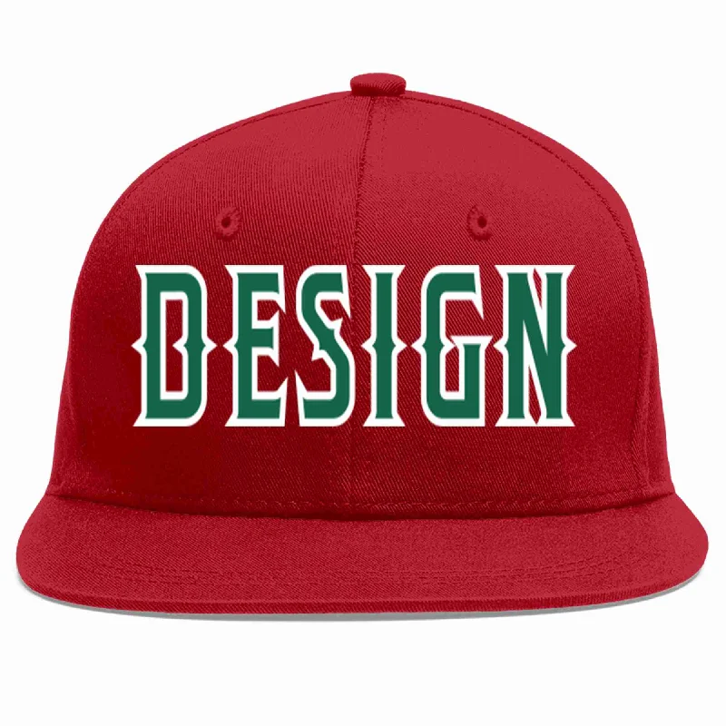 Baseball Cap For Custom Fan Merchandise-Custom Red Kelly Green-White Flat Eaves Sport Baseball Cap Design for Men/Women/Youth