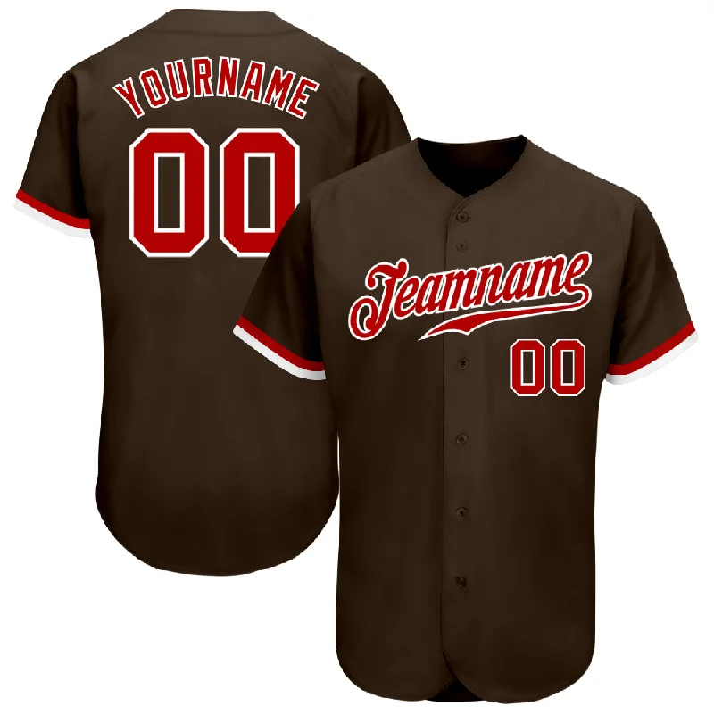 Baseball Jersey For Custom Team Apparel Orders-Custom Brown Red-White Authentic Baseball Jersey