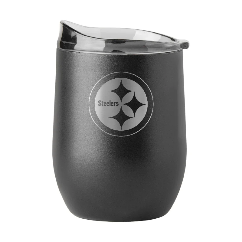 Personalized Team Mug For Team Fundraising-Pittsburgh Steelers 16oz Black Etch Powder Coat Curved Bev