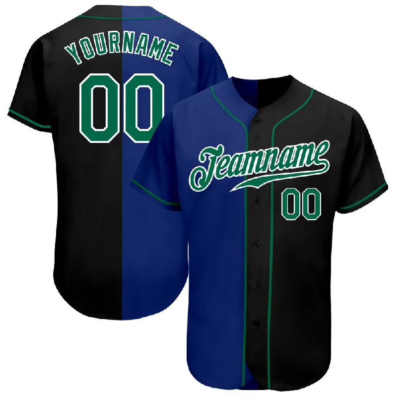 Baseball Jersey With Custom Artwork-Custom Black Kelly Green-Royal Authentic Split Fashion Baseball Jersey