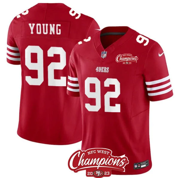 Football Jersey With Logo-Men's San Francisco 49ers #92 Chase Young Red 2023 F.U.S.E. NFC West Champions Patch Football Stitched Jersey