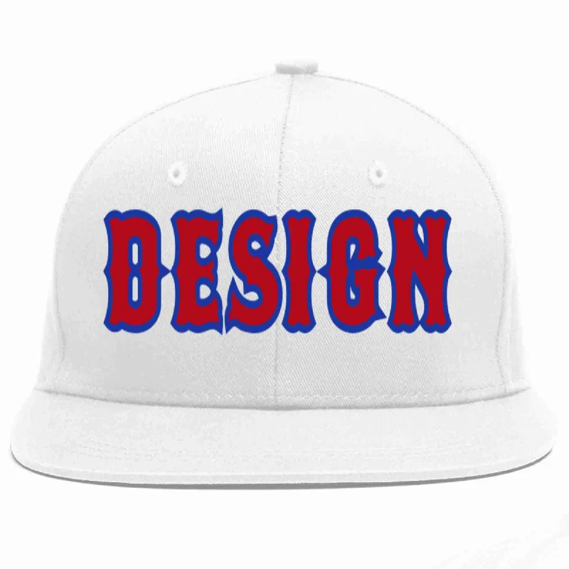 Baseball Cap With Breathable Fabric-Custom White Red-Royal Flat Eaves Sport Baseball Cap Design for Men/Women/Youth