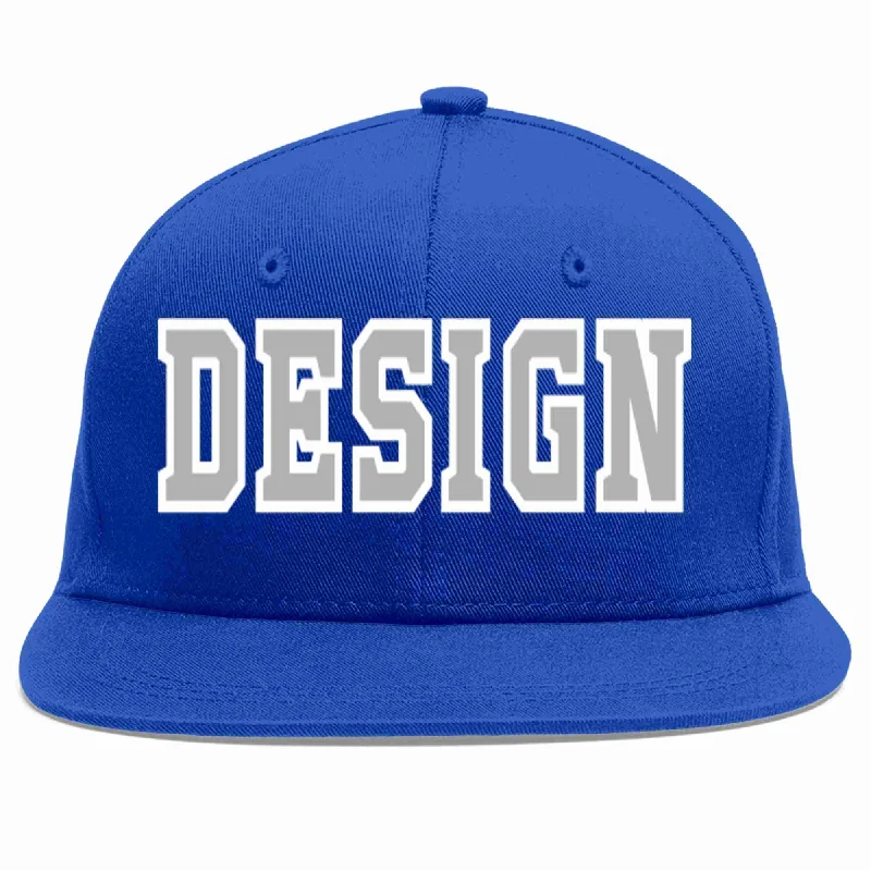 Baseball Cap For Promotional Campaigns-Custom Royal Gray-White Flat Eaves Sport Baseball Cap Design for Men/Women/Youth