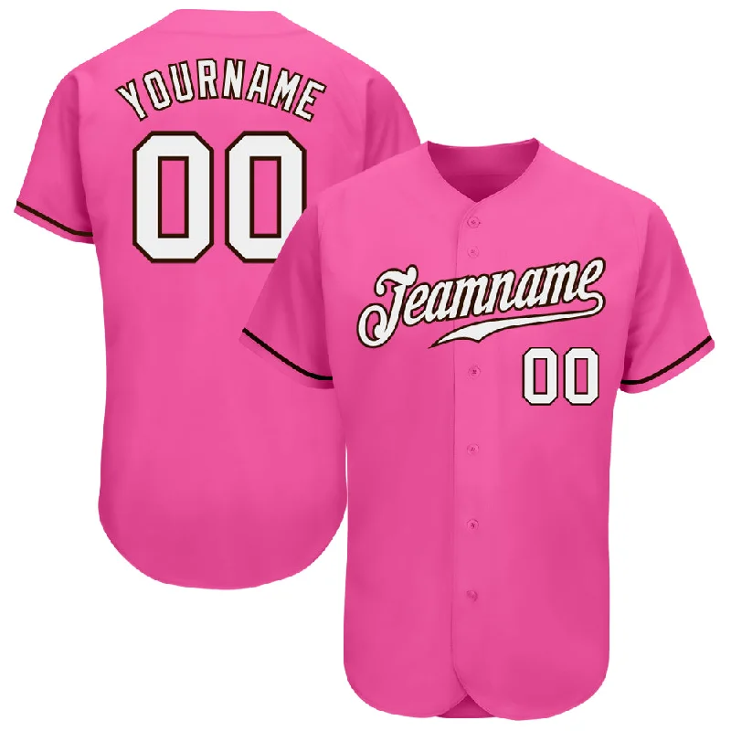 Baseball Jersey For Youth Baseball Teams-Custom Pink White-Brown Authentic Baseball Jersey