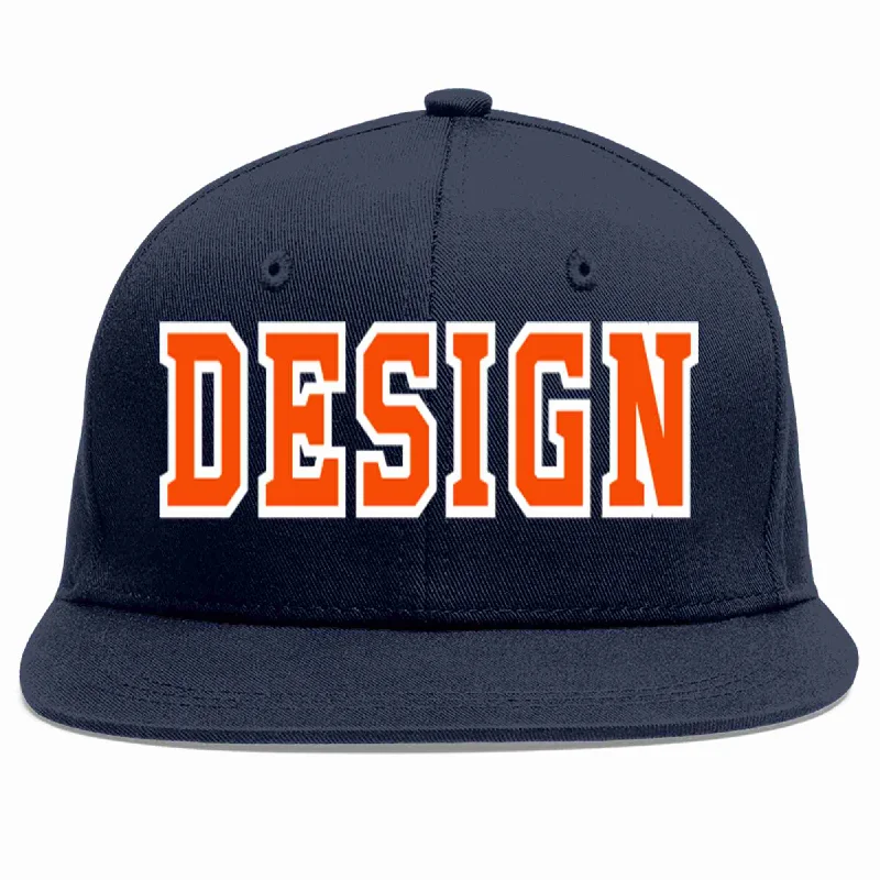 Baseball Cap For Athletic Apparel-Custom Navy Orange-White Flat Eaves Sport Baseball Cap Design for Men/Women/Youth