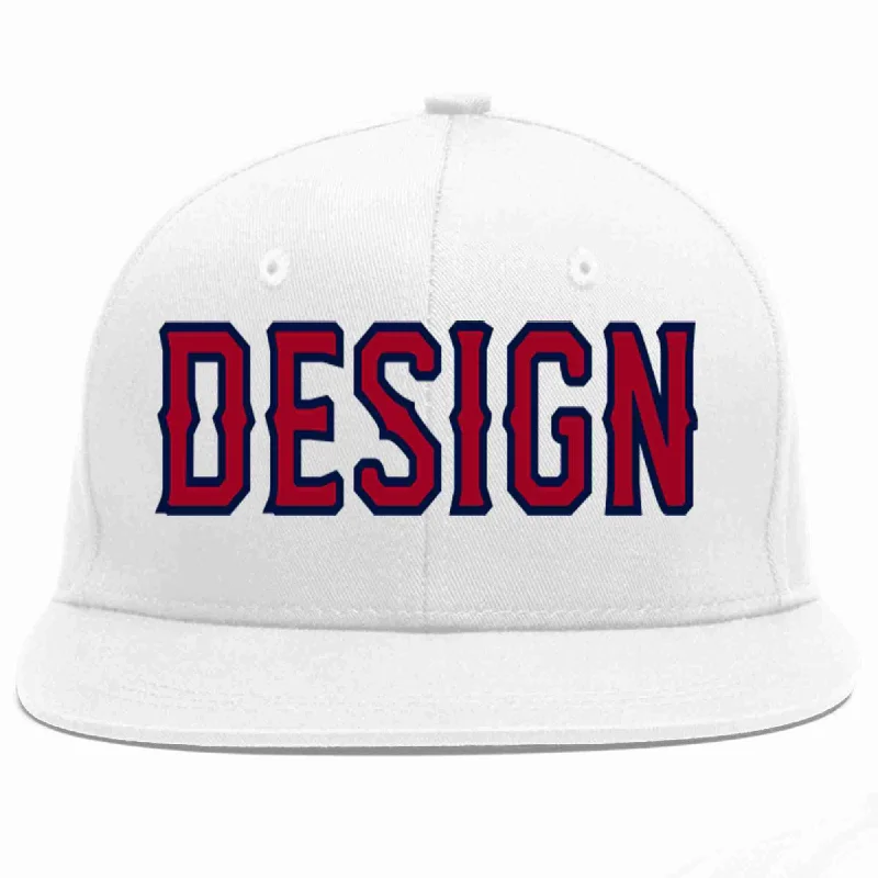 Baseball Cap With Custom Fabric-Custom White Red-Navy Flat Eaves Sport Baseball Cap Design for Men/Women/Youth