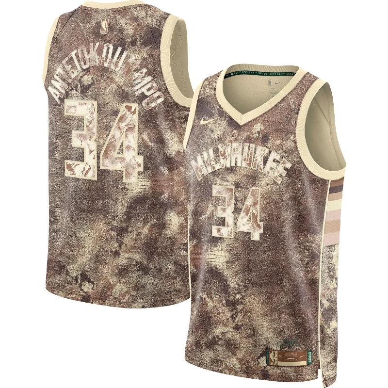 Personalized Basketball Jersey For School Apparel-Giannis Antetokounmpo Milwaukee Bucks Unisex Select Series Swingman Basketball Jersey - Brown