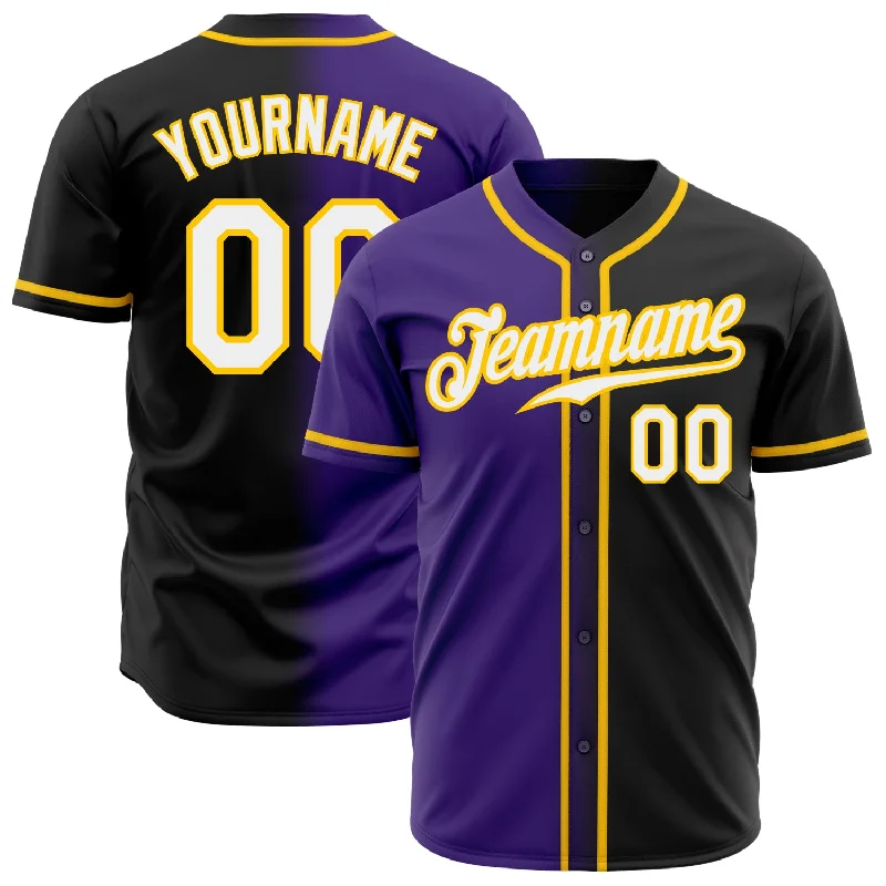 Baseball Jersey For Birthdays-Custom Black White Purple-Gold Authentic Gradient Fashion Baseball Jersey