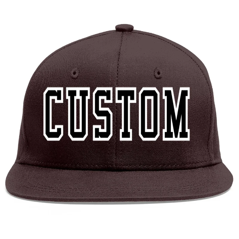 Baseball Cap For Outdoor Adventures-Custom Brown Black-White Flat Eaves Sport Baseball Cap