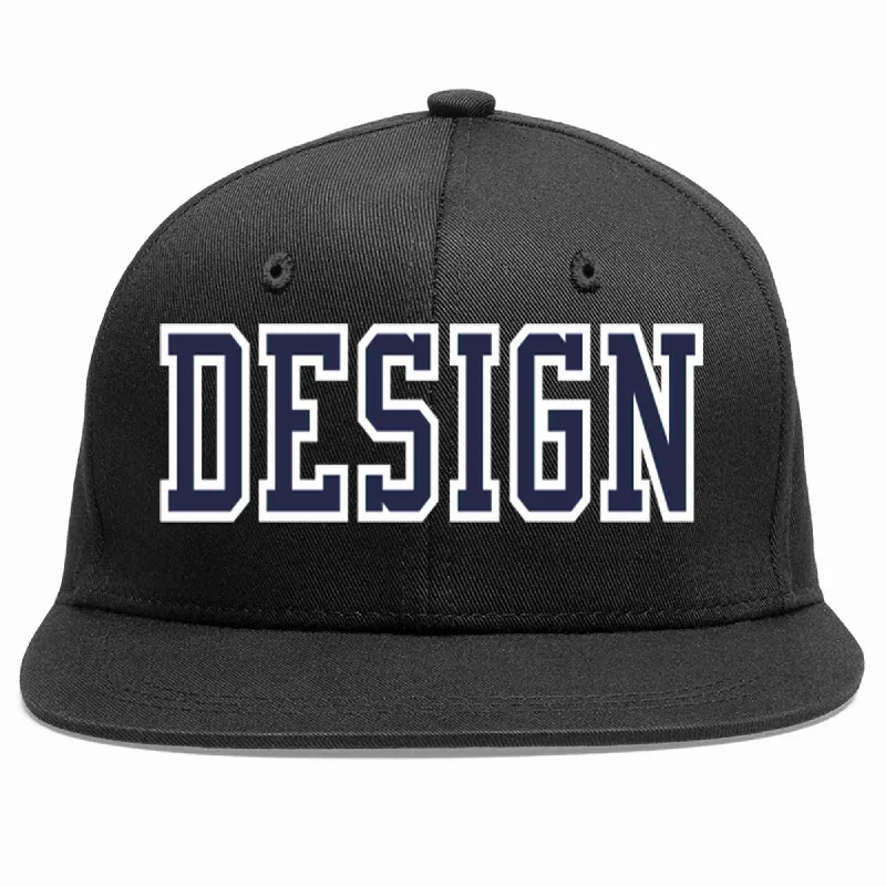 Baseball Cap With Player Number-Custom Black Navy-White Flat Eaves Sport Baseball Cap Design for Men/Women/Youth