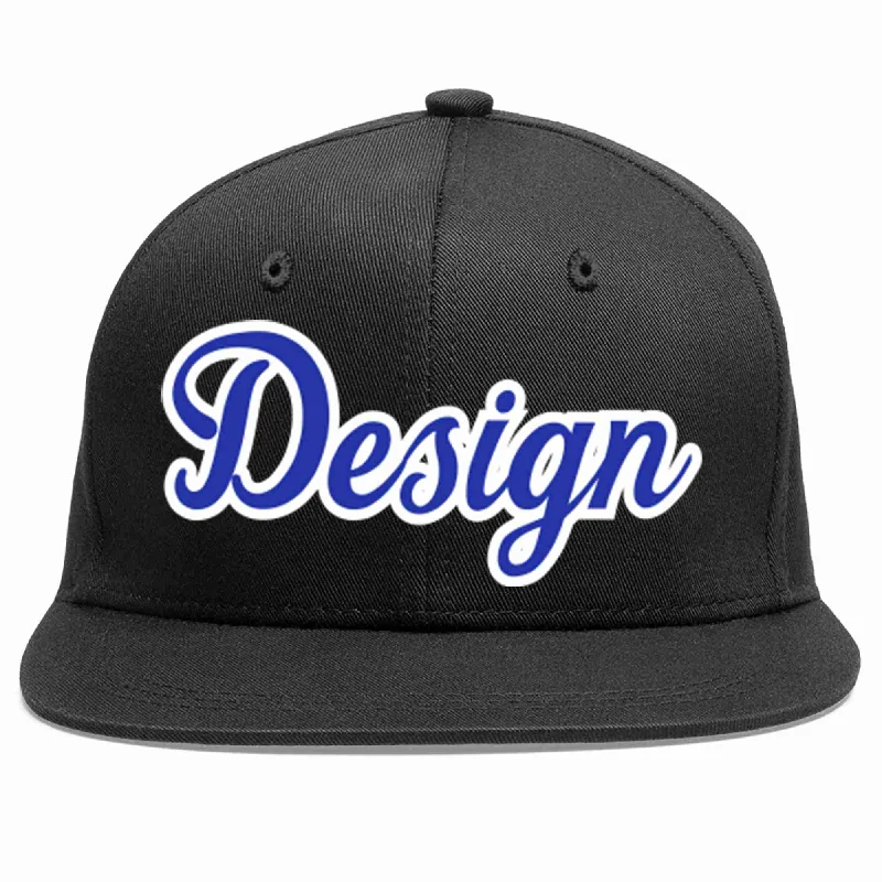 Baseball Cap With Ventilation-Custom Black Royal-White Flat Eaves Sport Baseball Cap Design for Men/Women/Youth