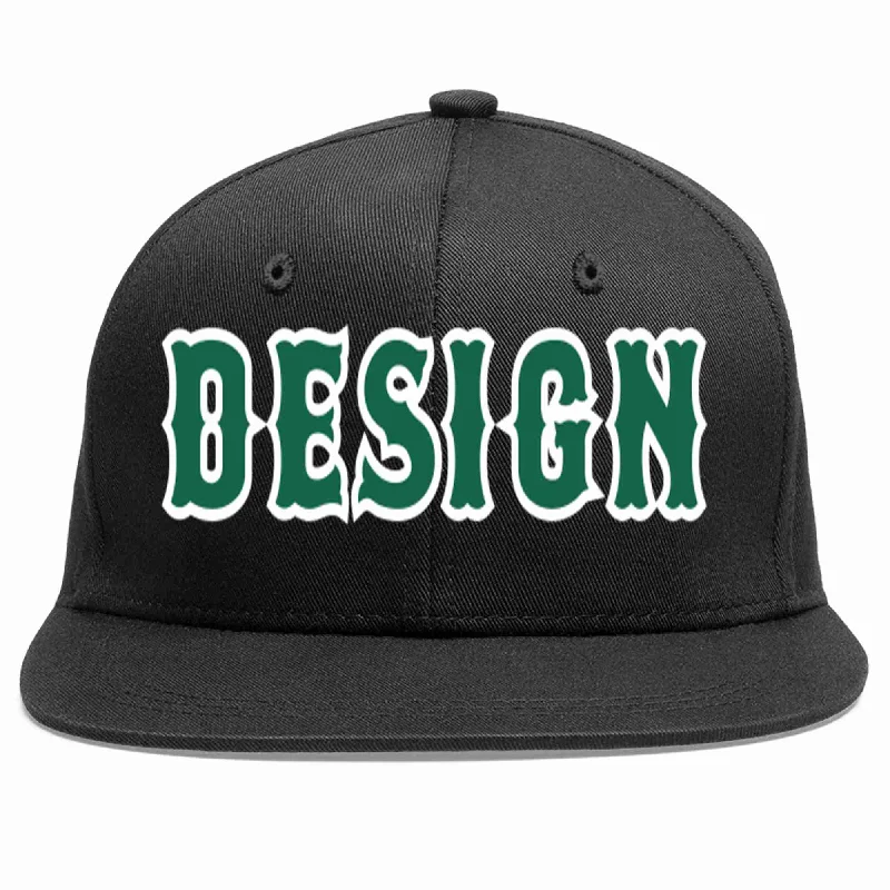 Custom Baseball Cap For Business-Custom Black Kelly Green-White Flat Eaves Sport Baseball Cap Design for Men/Women/Youth