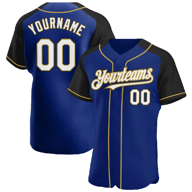 Baseball Jersey With Custom Color Choices-Custom Royal White Black-Old Gold Authentic Raglan Sleeves Baseball Jersey